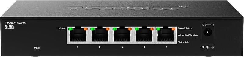 TEROW 5 Port 2.5G Ethernet Switch, 5 x 2.5Gb RJ45 Base-T Ports, Plug & Play/Fanless Metal Design 2.5Gbe Ethernet Unmanaged Network Switches, 5 Port 2.5GB Switch - Image 3